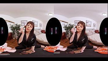 Beautiful brunette is ready to masturbate on Valentine's Day in virtual reality