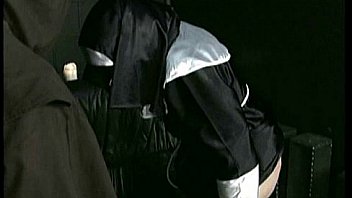 Horny nun slave is spanked on her big ass and hands by older master priest