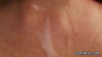 Nasty babe gets sperm load on her face sucking all the sperm