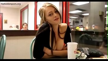 Busty teen show her tits in a McDonald