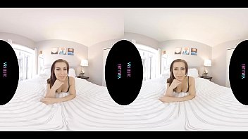 Gorgeous petite brunette with perfect natural tits masturbates in virtual reality
