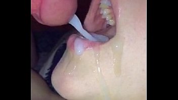 Teen takes massive cum in mouth in slow motion