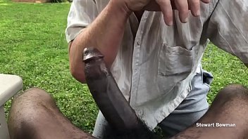 a Big Black Cock rewards Stewart with a big cum facial for being such a good cocksucker outdoors