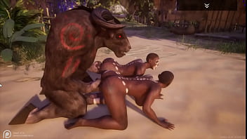 wild life game furry animation minotaur sex two human female island village