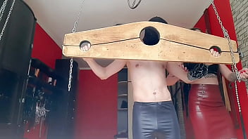 Dominatrix Nika jerks off the cock of her helpless and immobilized slave. This is a slave excitement and he really want to finish. Orgasm control. Domina decides that the slave will not cum today