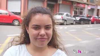 Busty babe shows her tits to random guys in the street