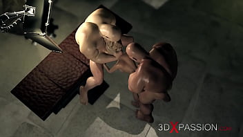 Young fashion girl captive fucked by big muscular men in the dark dungeon