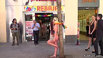 Beautiful blonde Euro hottie Sienna Day naked with painted body posing and shooting on the public streets then in bar d. and fucked for the crowd