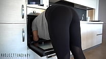 girl in tight yoga leggings and red thong stuck in the oven - used by for huge cumshot, projectfundiary