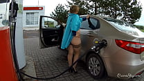 Naughty MILF flashing at the parking lot, gas station and subway