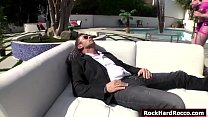 Rocco Siffredi is sitting on his couch and suddenly his angel Miley May and devil Alby Rydes conscience arrive. Rocco starts licking their ass and in return they suck Roccos big cock. Finally, Rocco fucks their tight ass deep and hard.