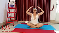 Nude yoga. Regina Noir. A woman in white panties practices yoga in the gym. Panties c1